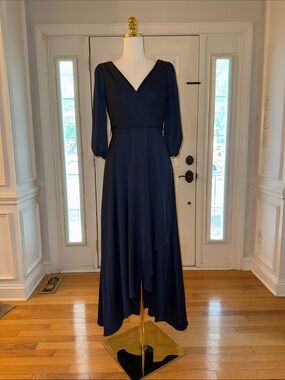 DKNY Navy V-Neck Long Sleeve Asymmetrical Wrap Dress